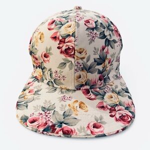 Snapback Hat Vintage-Inspired All-Over Rose Print